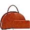2-Way Lizard Print Half-Moon Shaped Satchel Wallet SET