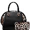 Patent Leopard Trim 2-Way Satchel Wallet Set