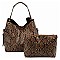 2 in 1Snake Skin Side Zipper Pocket Accent Hobo