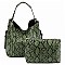 2 in 1Snake Skin Side Zipper Pocket Accent Hobo