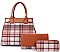 3IN1 MODERN CHECK SATCHEL BAG CLUTCH AND WALLET SET
