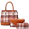 3IN1 HOT TRENDY CHECK SATCHEL BAG CLUTCH AND WALLET SET