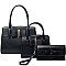 3 IN 1 RIBBON ACCENT SATCHEL BAGS AND CLUTCH SET