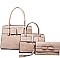 3 IN 1 RIBBON ACCENT SATCHEL BAGS AND CLUTCH SET