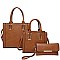3IN1 SMOOTH TEXTURED SIDES STITCHING DESIGN TOTE BAG WITH MATCHING BAG AND CLUTCH SET