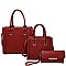 3IN1 SMOOTH TEXTURED SIDES STITCHING DESIGN TOTE BAG WITH MATCHING BAG AND CLUTCH SET