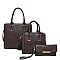 3IN1 SMOOTH TEXTURED SIDES STITCHING DESIGN TOTE BAG WITH MATCHING BAG AND CLUTCH SET