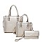 3IN1 SMOOTH TEXTURED SIDES STITCHING DESIGN TOTE BAG WITH MATCHING BAG AND CLUTCH SET