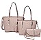 3 IN 1 TRENDY SMOOTH LEATHER DESIGN TOTE BAG SET