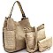 Crocodile Print Whipstitched Side Pocket 3 in 1 Hobo Wallet SET