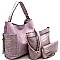 Crocodile Print Whipstitched Side Pocket 3 in 1 Hobo Wallet SET