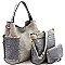 Crocodile Print Whipstitched Side Pocket 3 in 1 Hobo Wallet SET