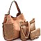 Crocodile Print Whipstitched Side Pocket 3 in 1 Hobo Wallet SET
