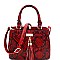 SNAKE PRINT TASSEL ACCENT SATCHEL