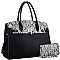 Large Snake Print Padlock Accent Tote Wallet SET