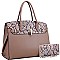 Large Snake Print Padlock Accent Tote Wallet SET