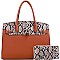 Large Snake Print Padlock Accent Tote Wallet SET