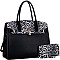 Large Leopard Print Padlock Accent Tote Wallet SET