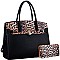 Large Leopard Print Padlock Accent Tote Wallet SET