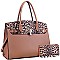 Large Leopard Print Padlock Accent Tote Wallet SET
