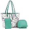 3 in 1 Flower Butterfly Print Scalloped Edge Tote Value SET