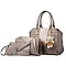 4 IN 1 TEDDY BEAR ACCENT SATCHEL SHOULDER BAG AND PURSE SET