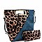 METAL HANDLE LEOPARD PRINT SATCHEL WALLET SET