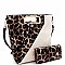 METAL HANDLE LEOPARD PRINT SATCHEL WALLET SET