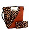 METAL HANDLE LEOPARD PRINT SATCHEL WALLET SET
