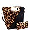 METAL HANDLE LEOPARD PRINT SATCHEL WALLET SET