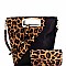 METAL HANDLE LEOPARD PRINT SATCHEL WALLET SET