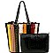 2 in 1 Color Block Ostrich Print Accordion Tote