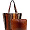 2 in 1 Color Block Ostrich Print Accordion Tote