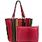 2 in 1 Color Block Ostrich Print Accordion Tote