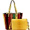 2 in 1 Color Block Ostrich Print Accordion Tote