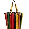2 in 1 Color Block Ostrich Print Accordion Tote