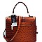 Buckle Accent Ostrich Embossed Flap Satchel MH-LMS089