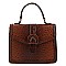 Buckle Flap Ostrich Croc Print Satchel