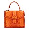 Buckle Flap Ostrich Croc Print Satchel