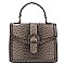 Buckle Flap Ostrich Croc Print Satchel
