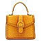Buckle Flap Ostrich Croc Print Satchel