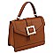 2-Way Resin Metal Buckle Accent Flap Satchel