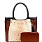 COLOR BLOCK OSTRICH PRINT TOTE WALLET SET