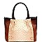 COLOR BLOCK OSTRICH PRINT TOTE WALLET SET