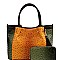 COLOR BLOCK OSTRICH PRINT TOTE WALLET SET