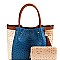 COLOR BLOCK OSTRICH PRINT TOTE WALLET SET