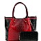 COLOR BLOCK OSTRICH PRINT TOTE WALLET SET