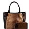 COLOR BLOCK OSTRICH PRINT TOTE WALLET SET