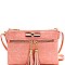 Bow Accent Tasselled Front Zip Crossbody