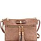 Bow Accent Tasselled Front Zip Crossbody